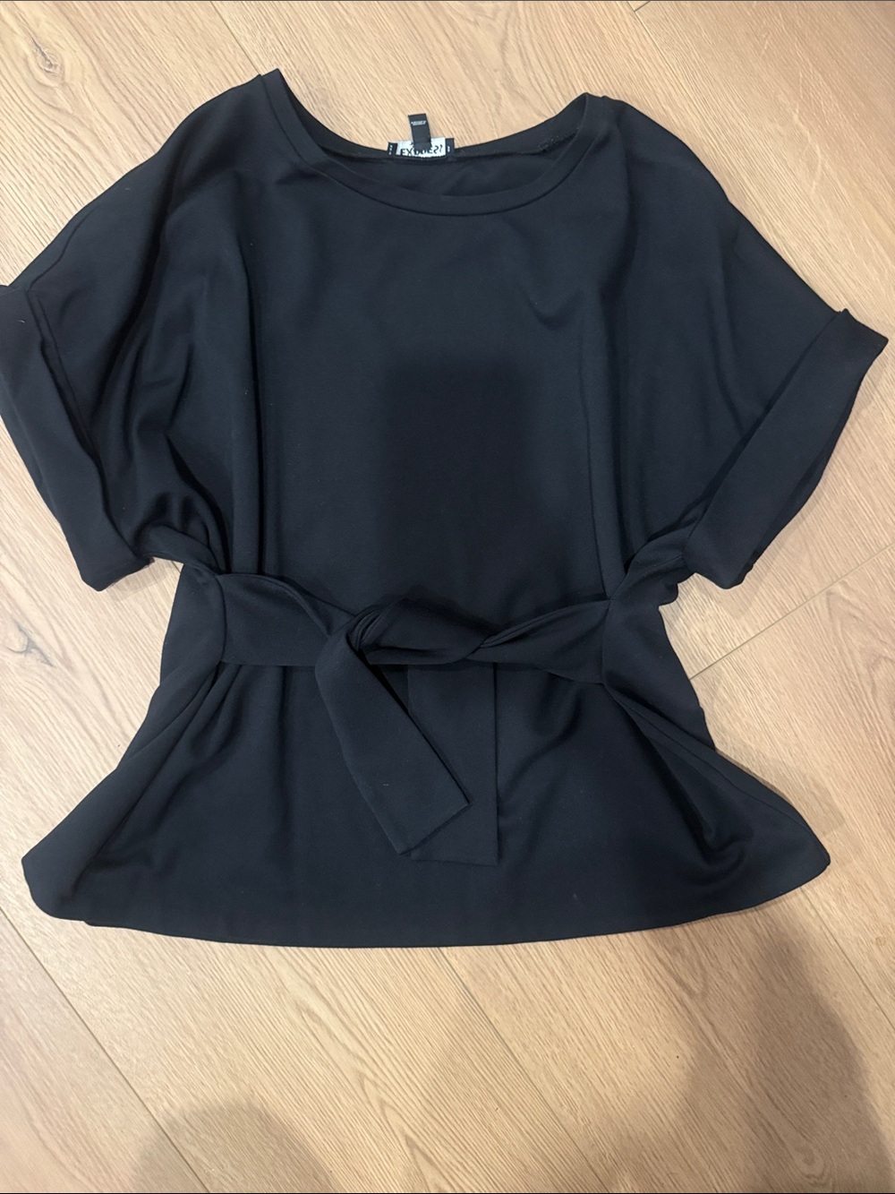Express Black Short-Sleeve Belted Tunic